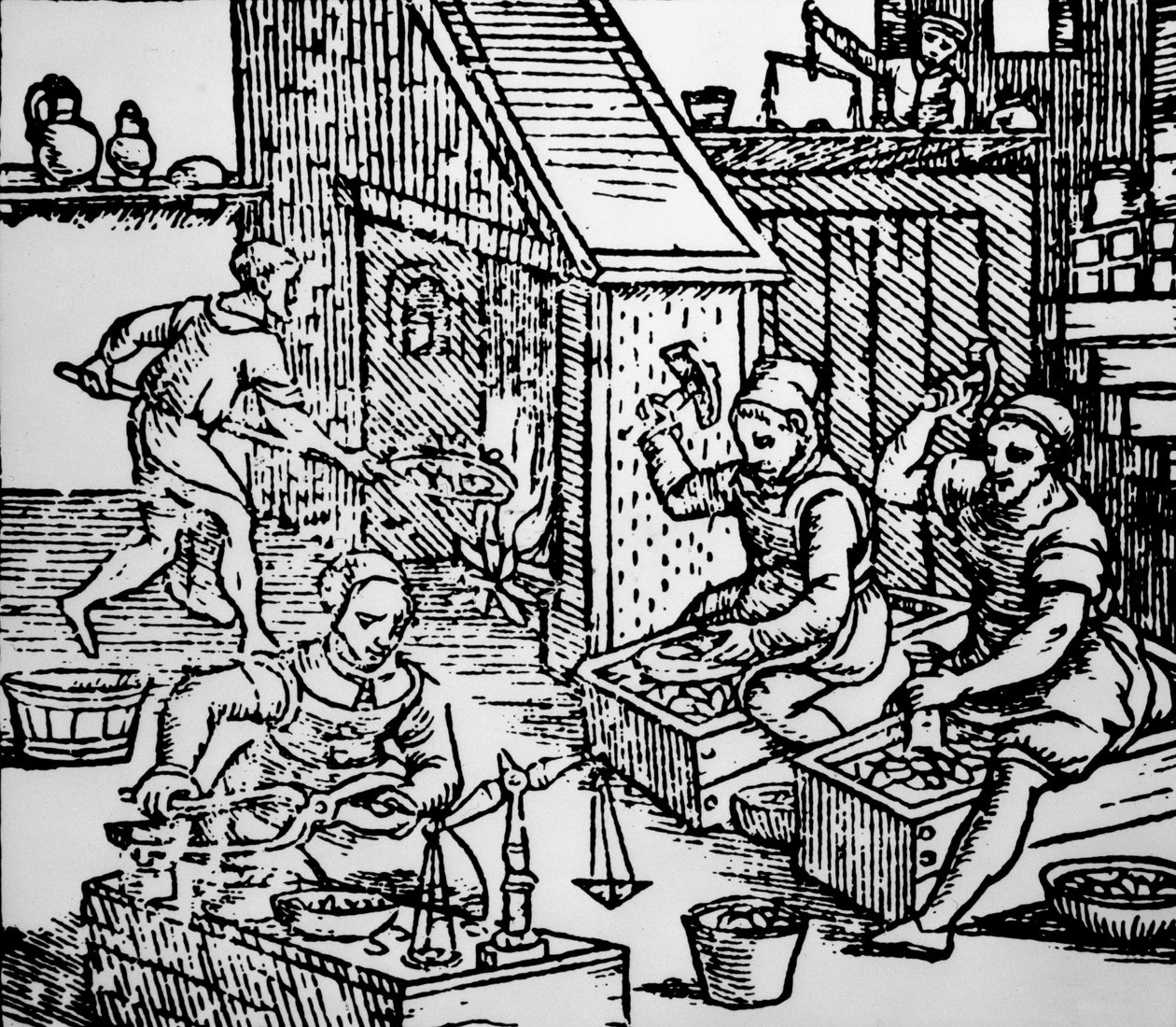हाथ से पकड़े गए उपकरण के साथ सिक्के गढ़ना, c.1550 द्वारा अज्ञात अज्ञात