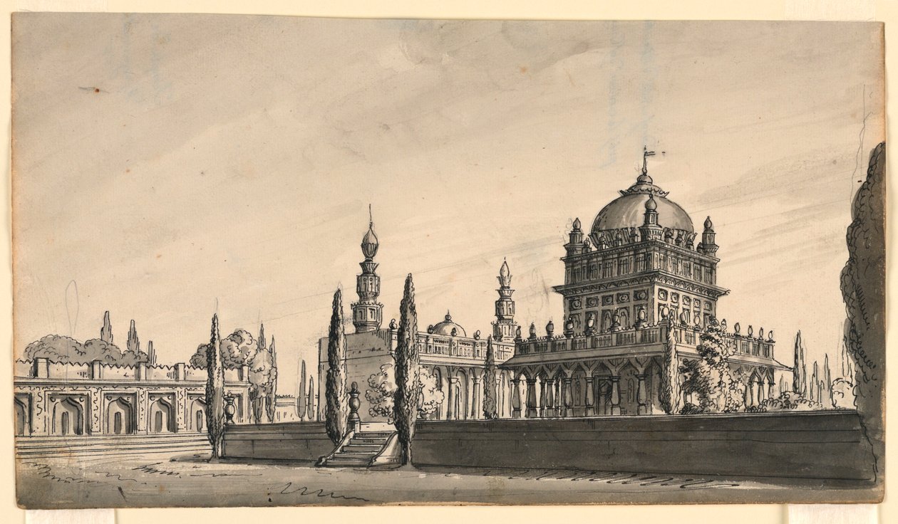 19 वीं सदी की शुरुआत में ड्राइंग, स्टेज डिजाइन, ओरिएंटल मंदिर द्वारा अज्ञात