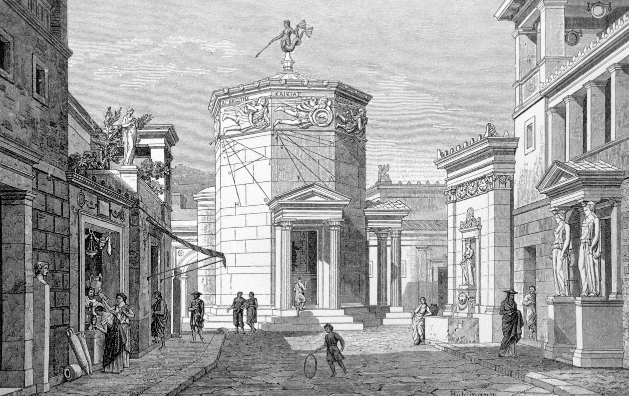 एथेंस में एक सड़क। 1877 से उत्कीर्णन। द्वारा अज्ञात कलाकार