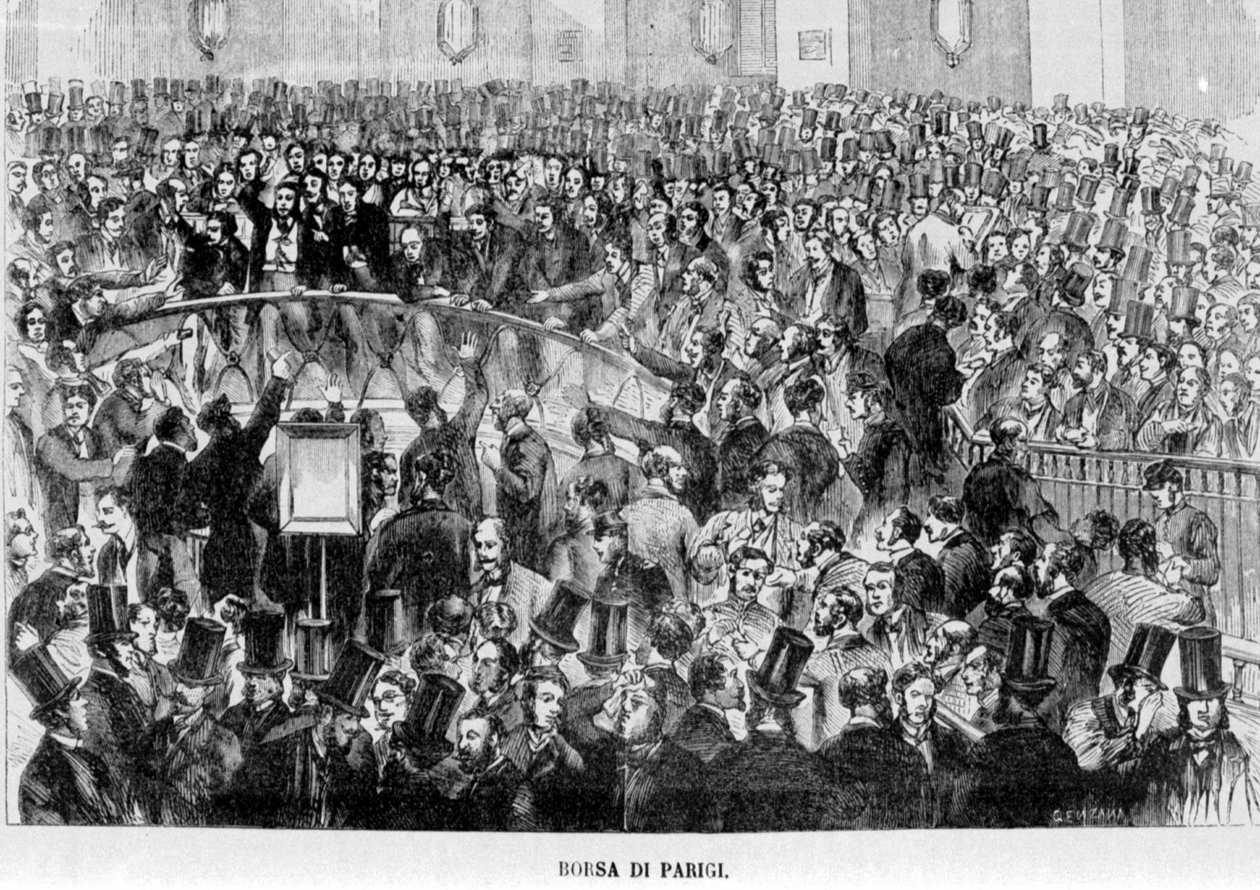 1870 में पेरिस स्टॉक एक्सचेंज (टोकरी)। द्वारा अज्ञात कलाकार
