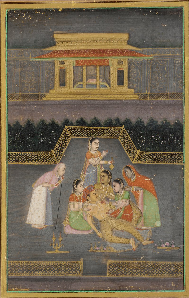 एक बीमार आदमी अपने परिवार से घिरा हुआ है द्वारा अज्ञात कलाकार