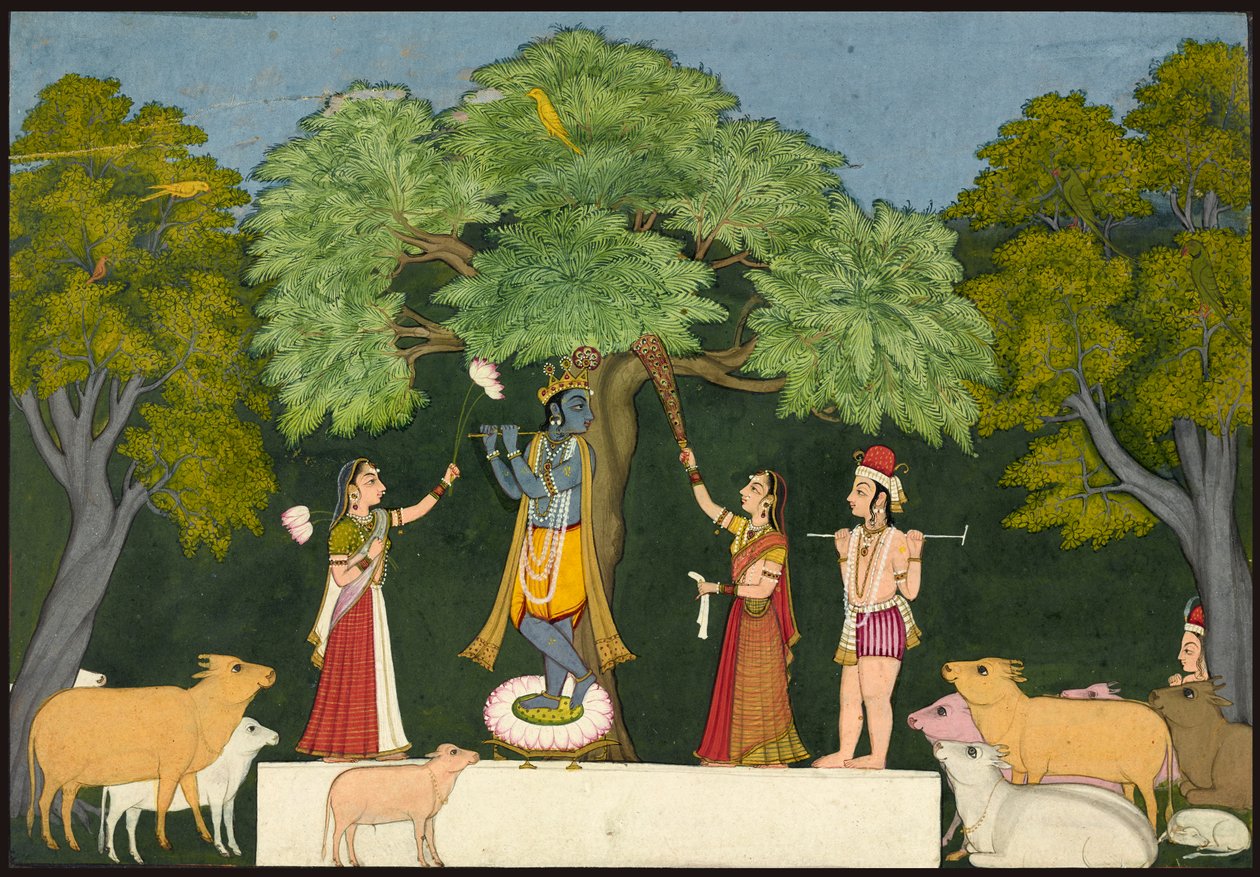 कृष्ण अपने साथियों का मनोरंजन करते हैं द्वारा अज्ञात कलाकार