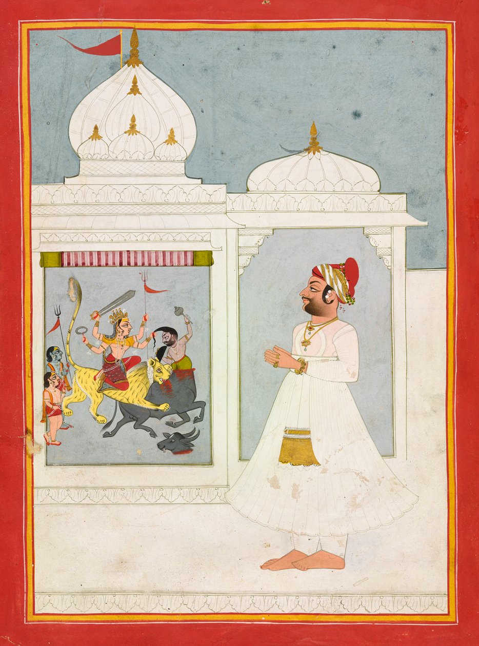 ठाकुर अजीत सिंह देवी की पूजा करते हैं द्वारा अज्ञात कलाकार