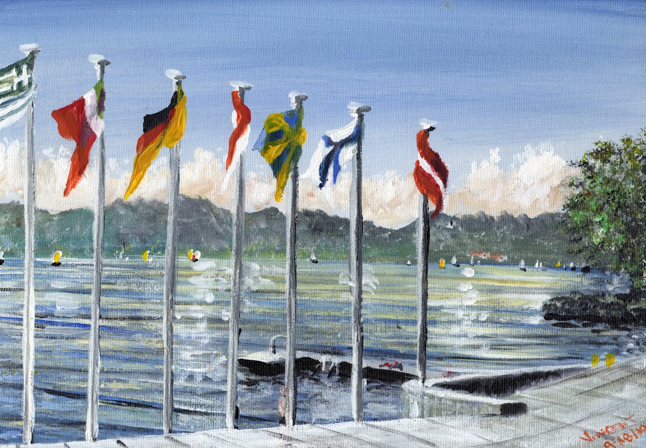 लाक लेमन पर झंडे, 2010, (कैनवास बोर्ड पर एक्रिलिक) द्वारा विंसेंट अलेक्जेंडर बूथ