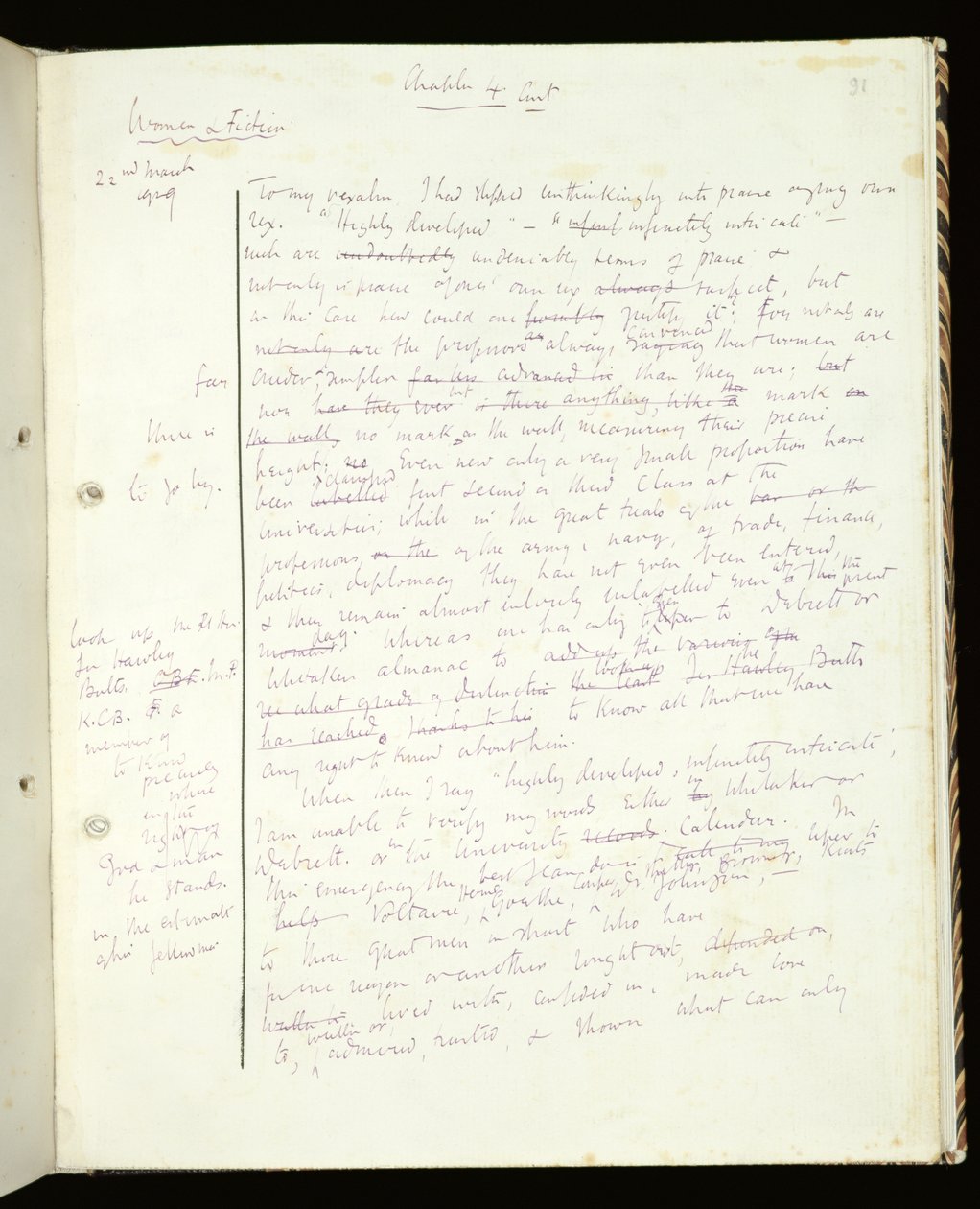 सुश्री 1-1942, पृष्ठ। 91 महिला से फिक्शन में पेज, ए रूम ऑफ ओन्स ओन, 1929 (कागज पर स्याही) के रूप में प्रकाशित द्वारा वर्जीनिया वूल्फ
