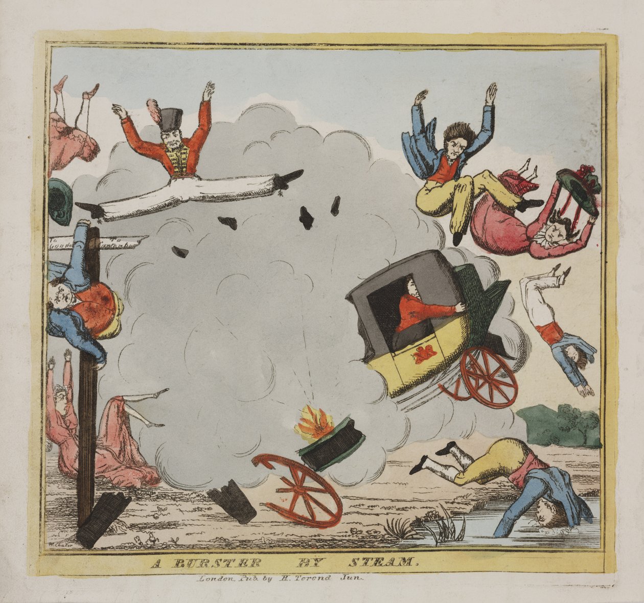 स्टीम द्वारा एक बस्टर, c.1835 (रंगीन नक़्क़ाशी) द्वारा डब्ल्यू। चटर