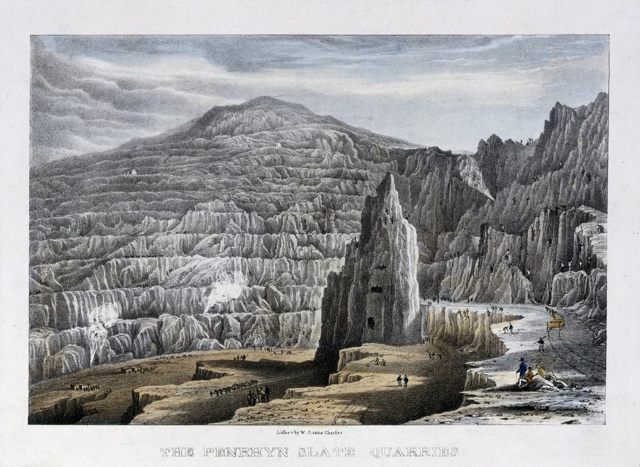 पेनरहिन स्लेट की खदानें, 1842 (हाथ के रंग वाले लिथो) द्वारा वाल्टर क्रेन
