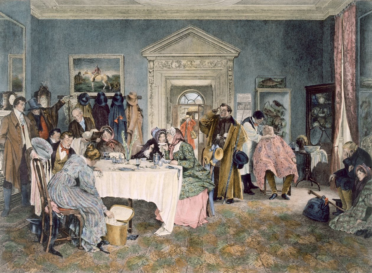 लंदन से यॉर्क - टाइम अप! - पुराने कोचिंग दिनों में एक घटना, 1897 (एक्वाटिंट) प्रकाशित द्वारा वाल्टर डेंडी सैडलर