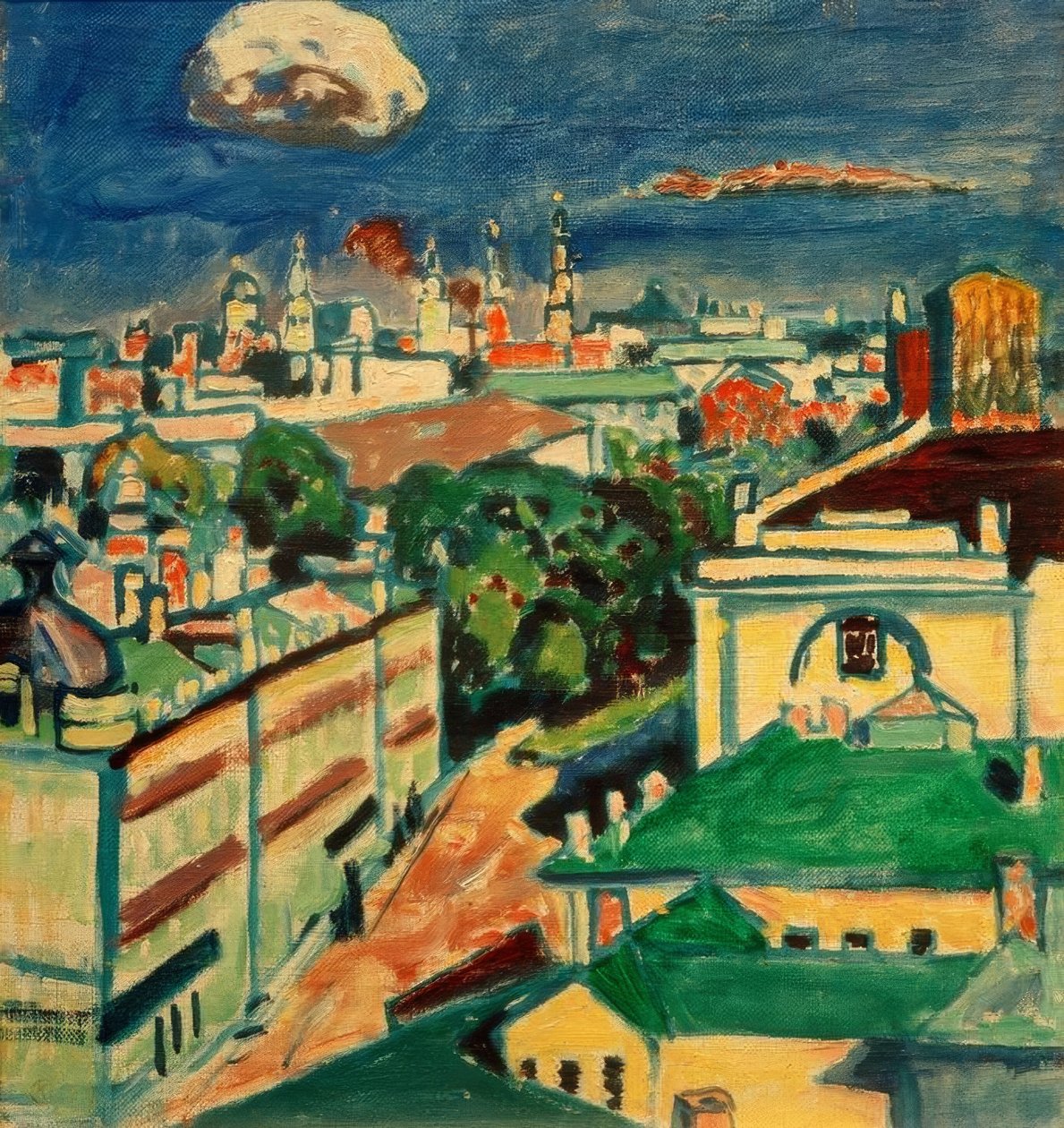 Kandinsky के अपार्टमेंट की खिड़की से मास्को का दृश्य द्वारा वासिली कैंडिंस्की