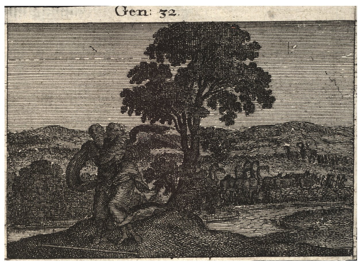 जैकब ने परी के साथ कुश्ती की। राज्य १ द्वारा Wenceslaus Hollar