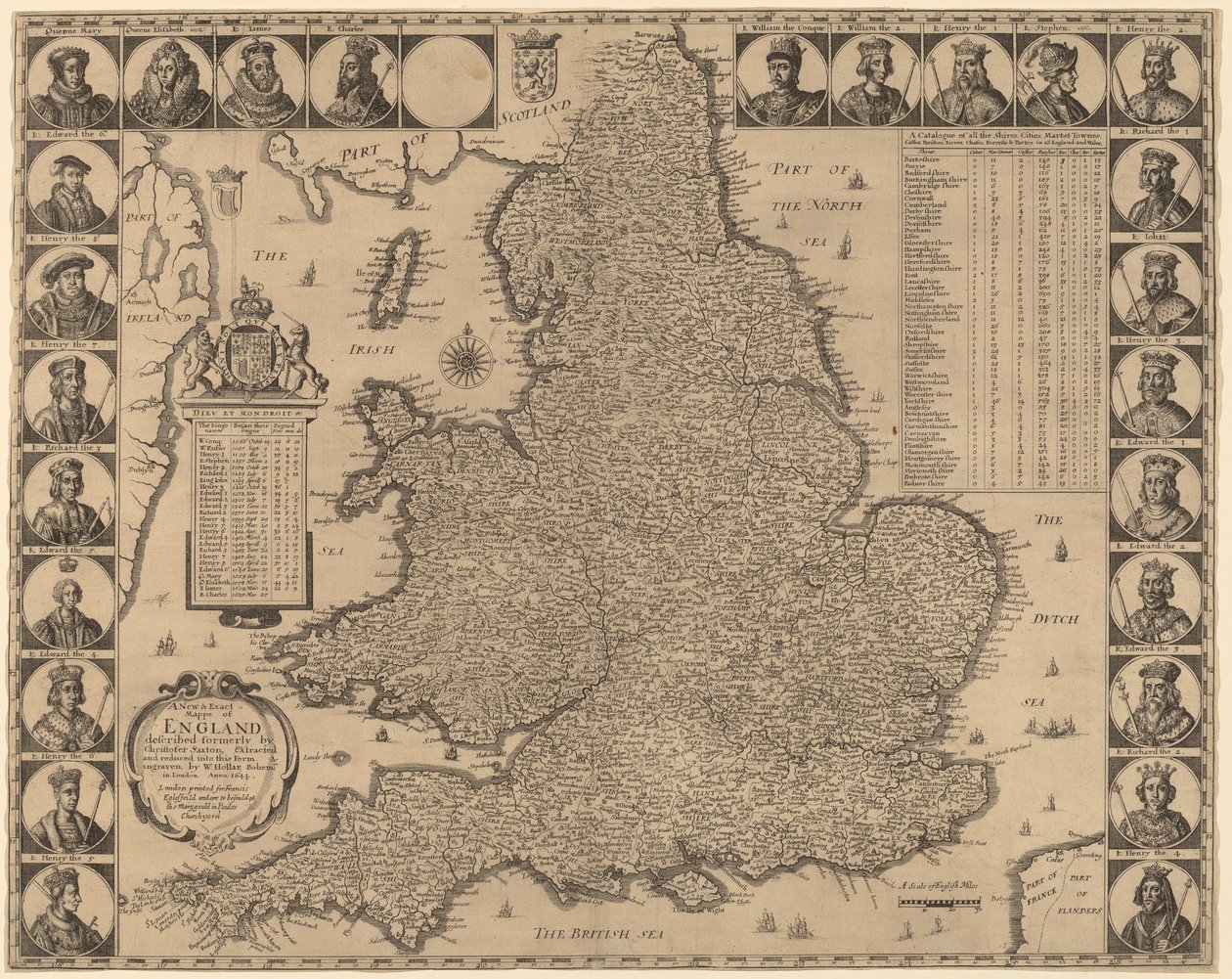 इंग्लैंड का एक नया और सटीक मैप द्वारा Wenceslaus Hollar