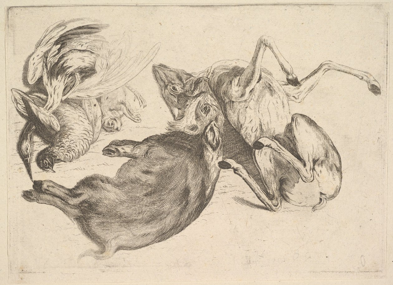 सूअर, हिरण, बगुला और अन्य खेल, 1625-77। द्वारा Wenceslaus Hollar
