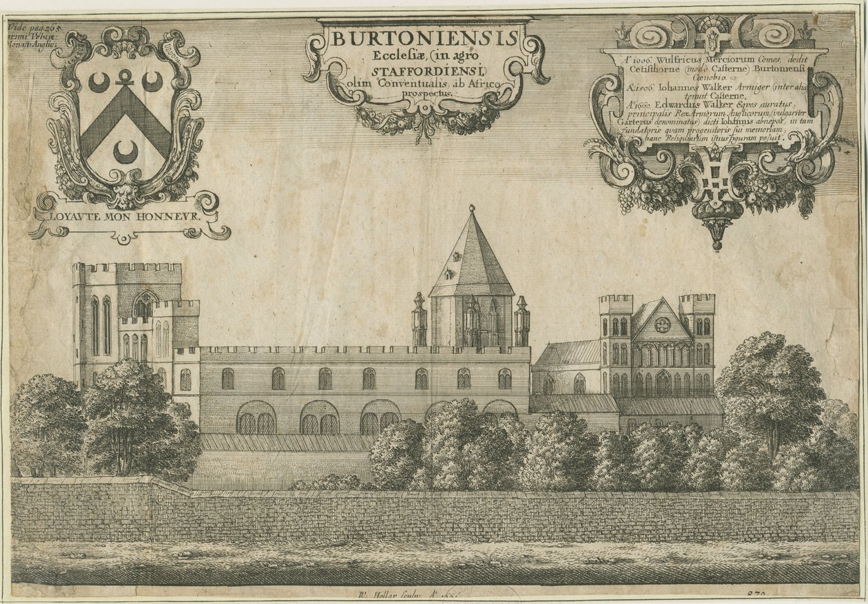 बर्टन-ऑन-ट्रेंट एबी: कॉपर-प्लेट उत्कीर्णन, 1661 द्वारा Wenceslaus Hollar