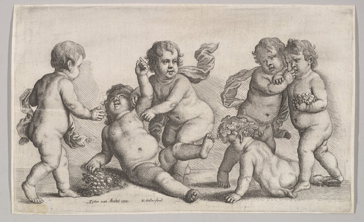 पांच लड़के और एक व्यंग्य, 1625-77। द्वारा Wenceslaus Hollar