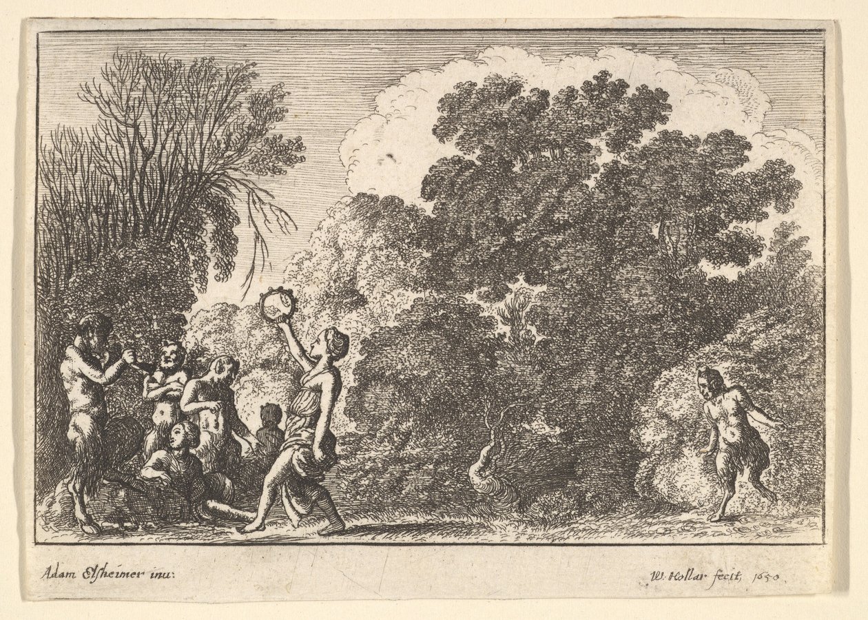 पाँच व्यंग्य और दो अप्सराएँ, 1650। द्वारा Wenceslaus Hollar