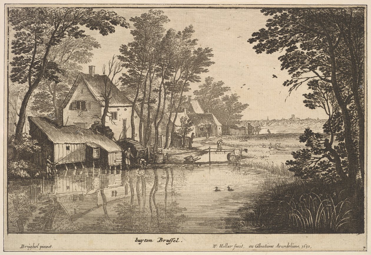 एक एंगलर के साथ लैंडस्केप, 1650। द्वारा Wenceslaus Hollar