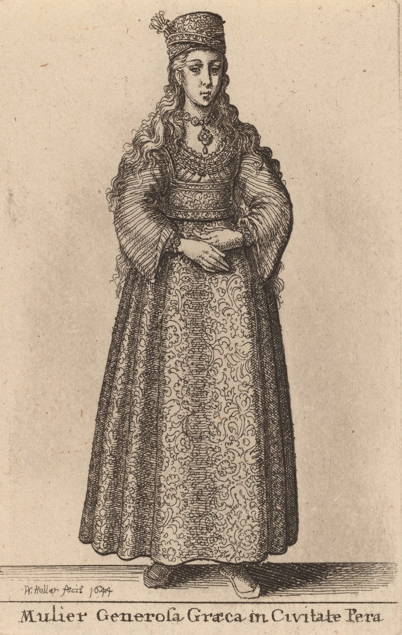 पेरा शहर में एक उदार यूनानी महिला, 1644। द्वारा Wenceslaus Hollar