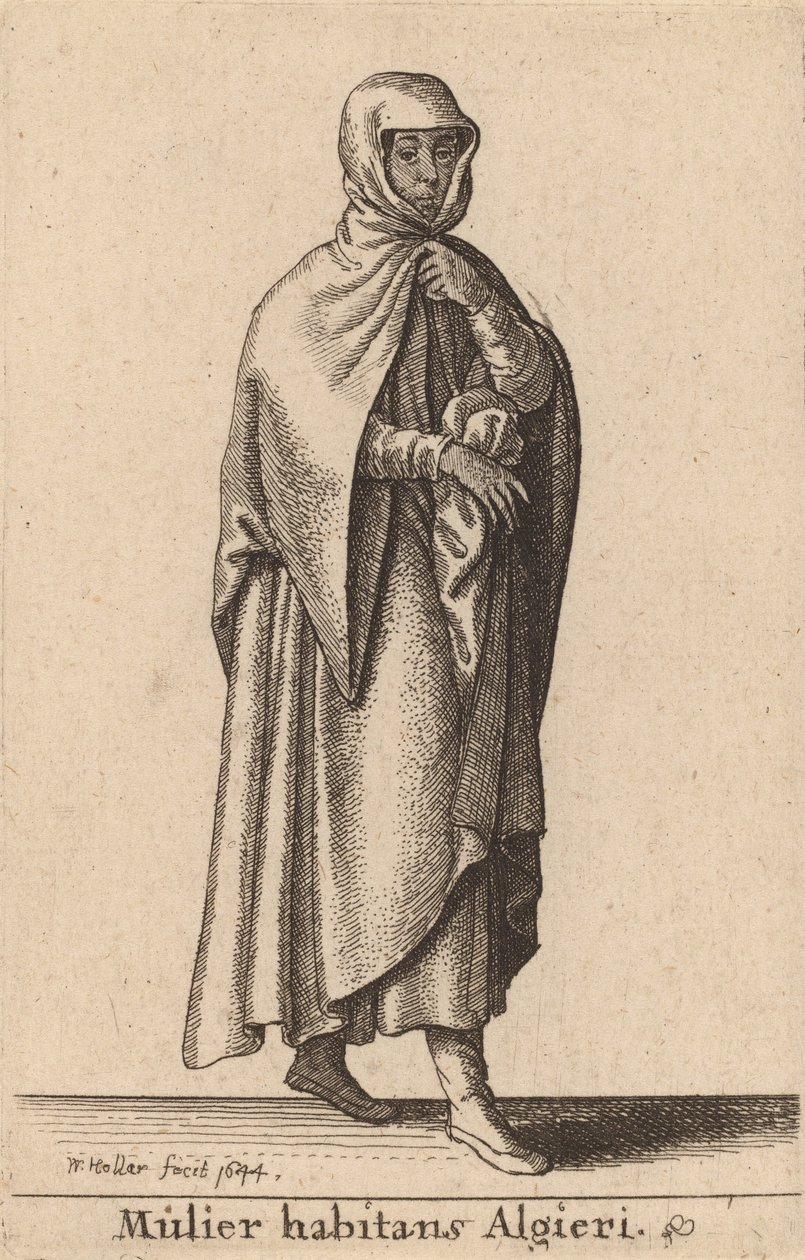 1644 में अल्जीयर्स में रहने वाली महिला। द्वारा Wenceslaus Hollar