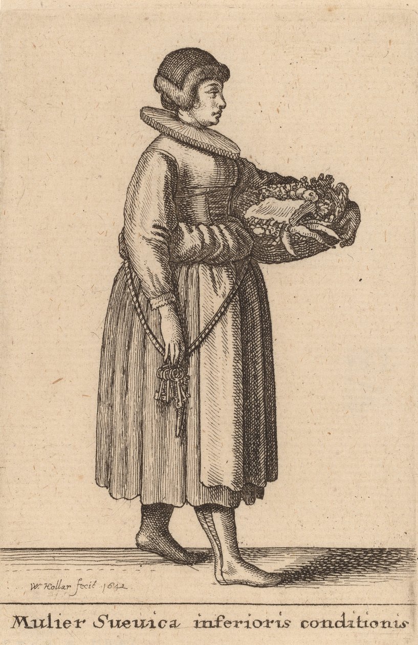 अवर स्थिति की एक स्वीडिश महिला, 1642। द्वारा Wenceslaus Hollar