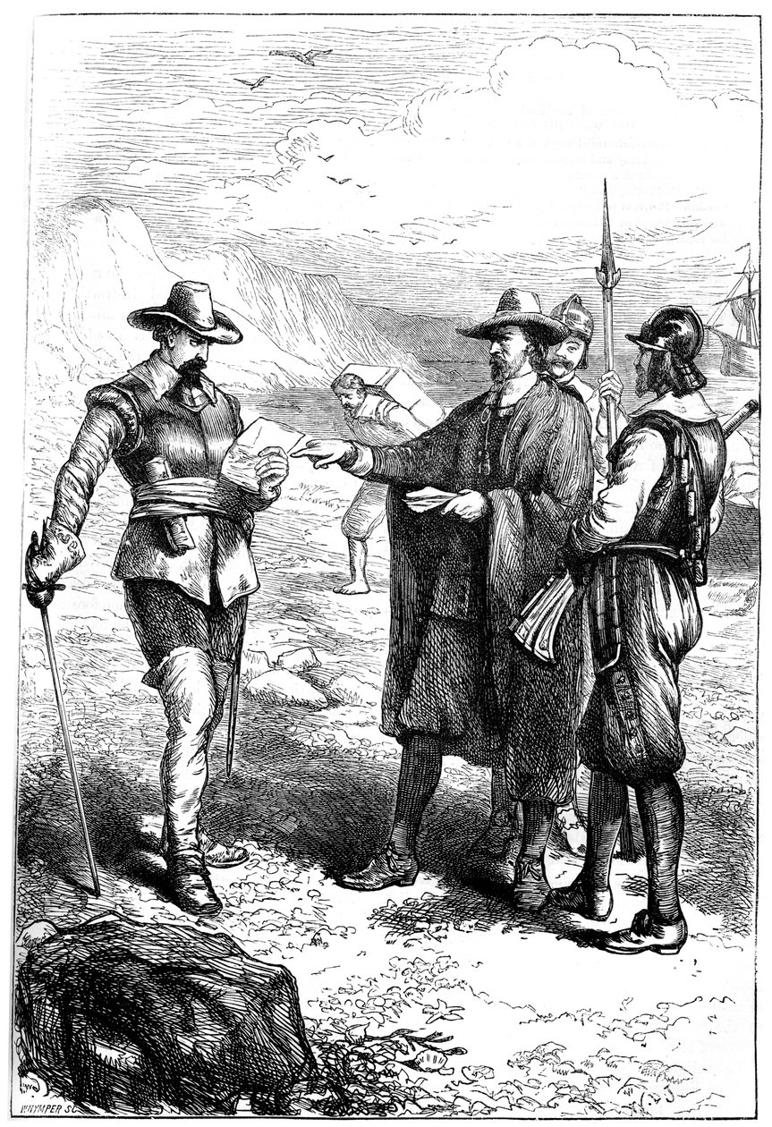 अमेरिका में सैमुअल गोर्टन्स लैंडिंग, c1636 c1880। द्वारा Whymper