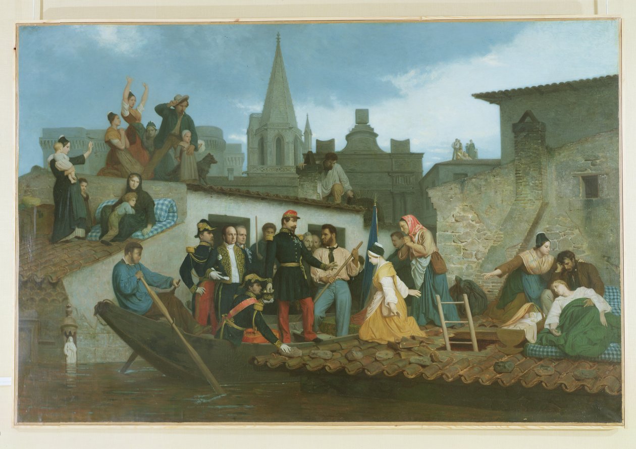नेपोलियन III (1808-73) जून 1856, 1856 में टार्स्कॉन के बाढ़ पीड़ितों का दौरा द्वारा विलियम एडोल्फ ब्यूगेरियो
