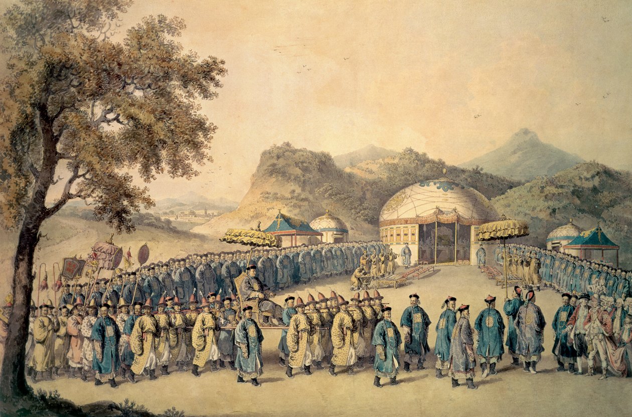 टार्टरी में ब्रिटिश राजदूत, जॉर्ज, 1 अर्ल मैकार्टनी (1737-1806), 1793 को प्राप्त करने के लिए चीन के सम्राट का अपना दृष्टिकोण द्वारा विलियम अलेक्जेंडर