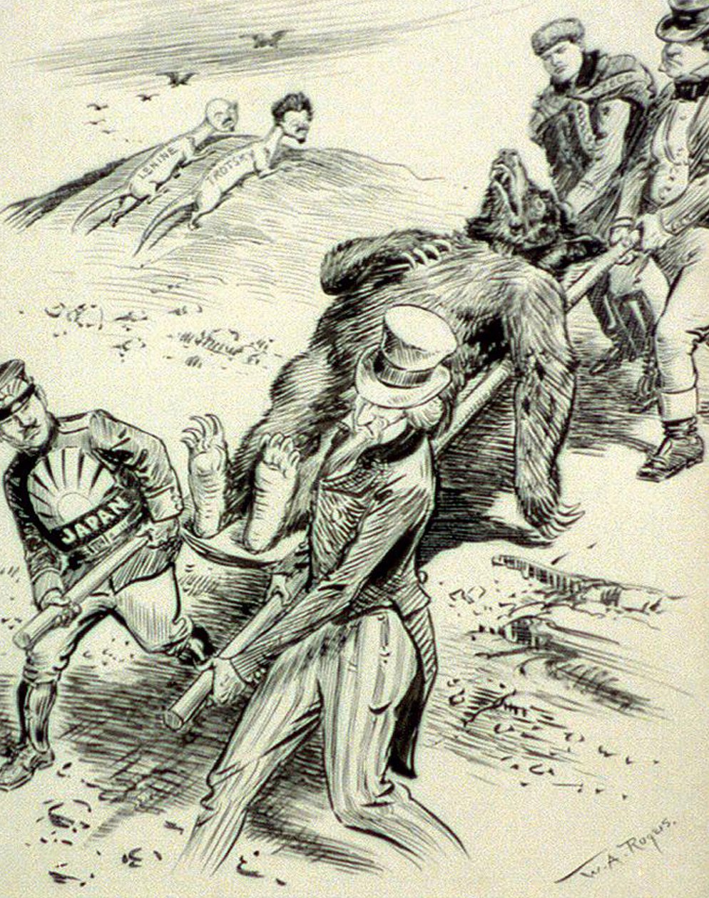 रेड स्केयर, 1918 के दौरान प्रकाशित एक अस्पताल का मामला, कम्युनिस्ट-विरोधी कार्टून द्वारा विलियम एलन के रोजर्स