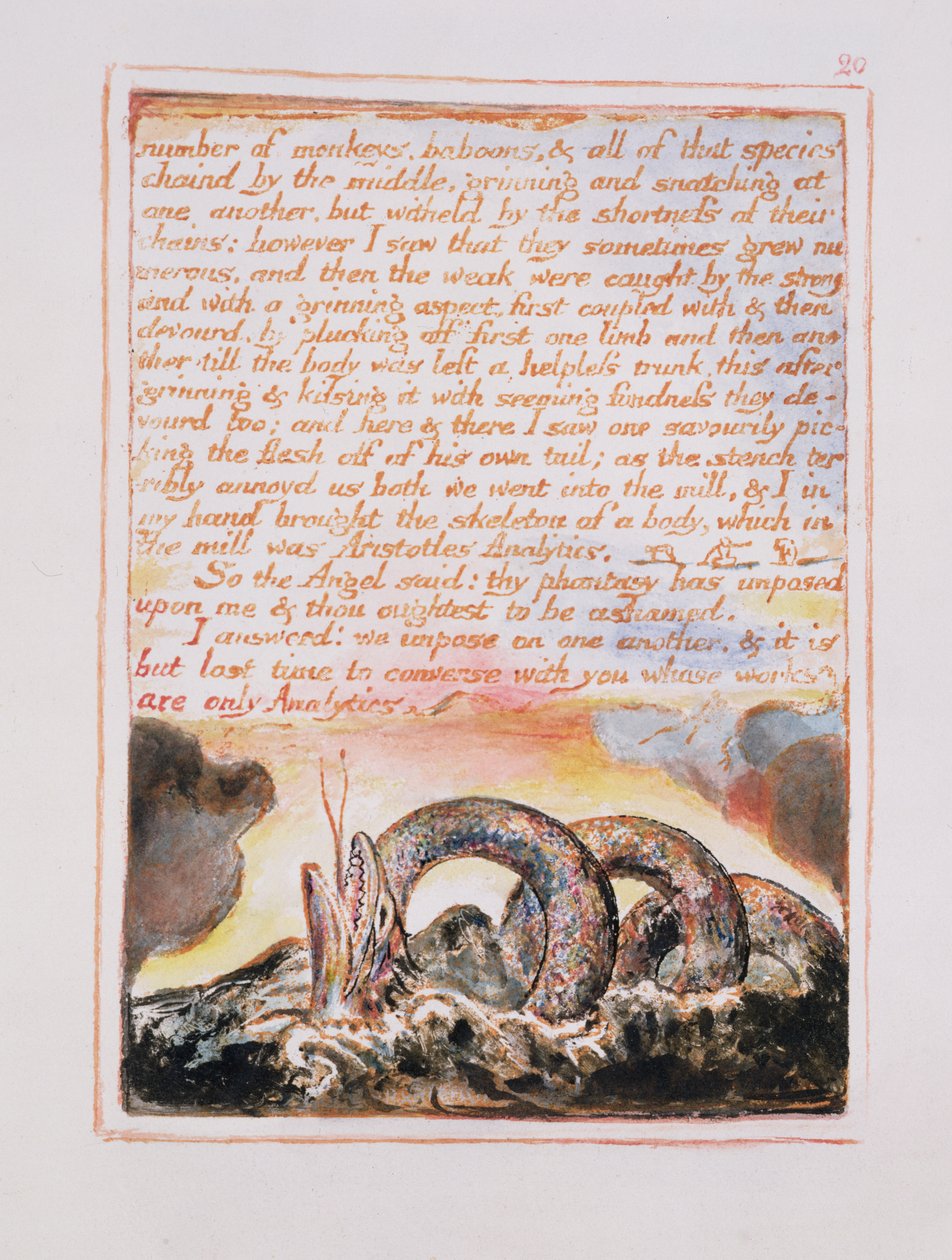 बंदरों की संख्या, बबून .., चित्र और पाठ द मैरिज ऑफ हेवन एंड हेल, c.1790-3 (पेन और wc के साथ समाप्त होने वाली राहत के साथ) द्वारा विलियम ब्लेक