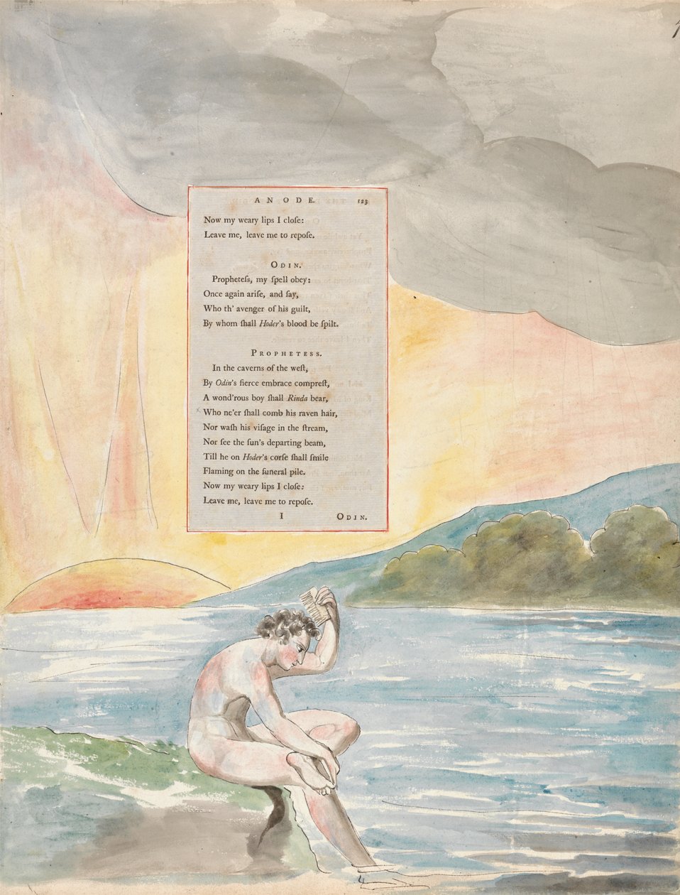 ओडिन का वंश, थॉमस ग्रे की कविताओं से डिजाइन, 1797-98 (कागज पर कलम और स्याही के साथ wc) द्वारा विलियम ब्लेक