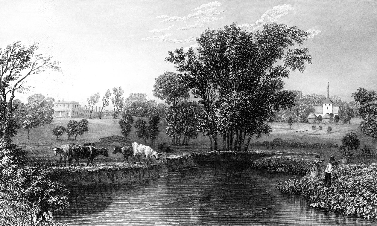 1832 में विलियम वालिस द्वारा उत्कीर्ण, हॉल और चर्च, एसेक्स द्वारा विलियम हेनरी बार्टलेट