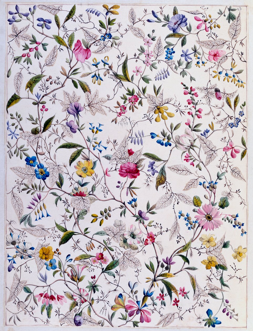 कपड़ा डिजाइन, c.1788-92 (कागज पर wc) द्वारा विलियम किलबर्न