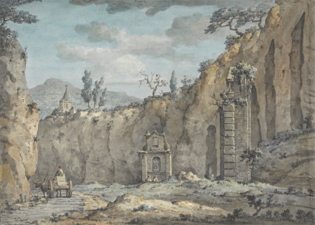 Posillipo में Grotto में ऑक्सकार्ट, c.1770 (कागज पर ग्रेफाइट से अधिक) द्वारा विलियम मार्लो