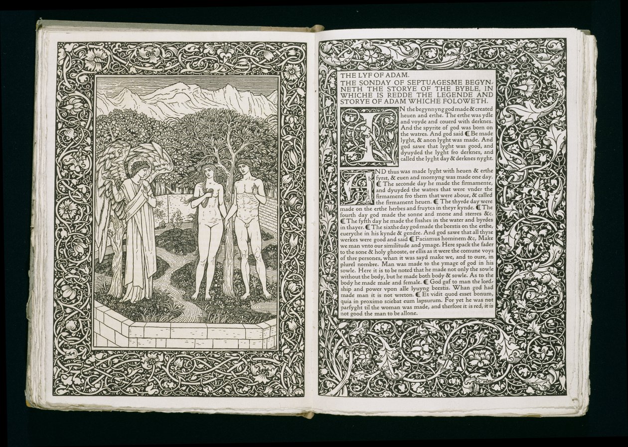 एडम और ईव, केल्म्सकोट प्रेस, 1896 द्वारा प्रकाशित &39;द केल्म्सकॉट चौसर&39; से द्वारा विलियम मॉरिस
