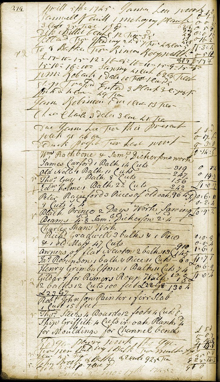पेज 279, रथबोन नोटबुक से, 1742 (कागज पर स्याही) द्वारा विलियम राथबोन II
