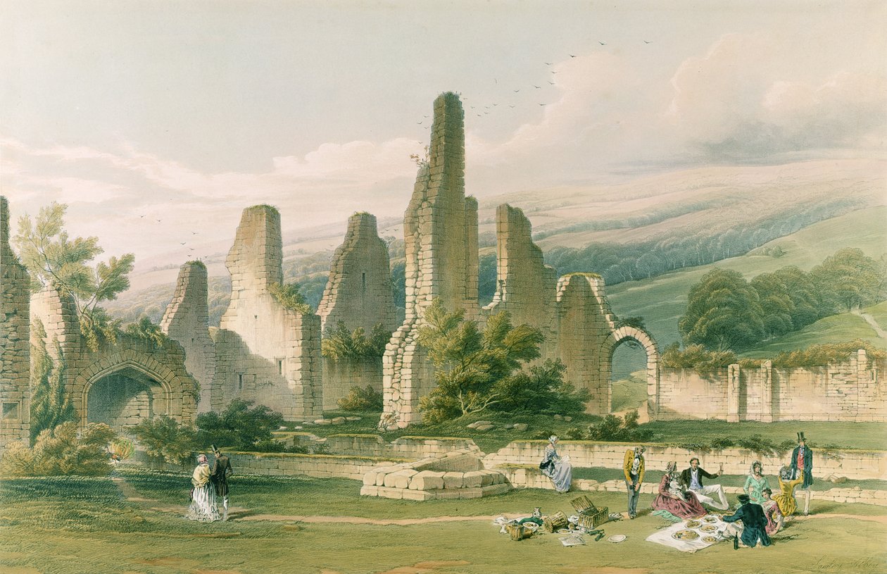जॉर्ज हॉकिंस (1819-52), 1842 द्वारा उत्कीर्ण &39;द मोनास्टिक रुइन्स ऑफ यॉर्कशायर&39; के सॉवेल एबे द्वारा विलियम रिचर्डसन