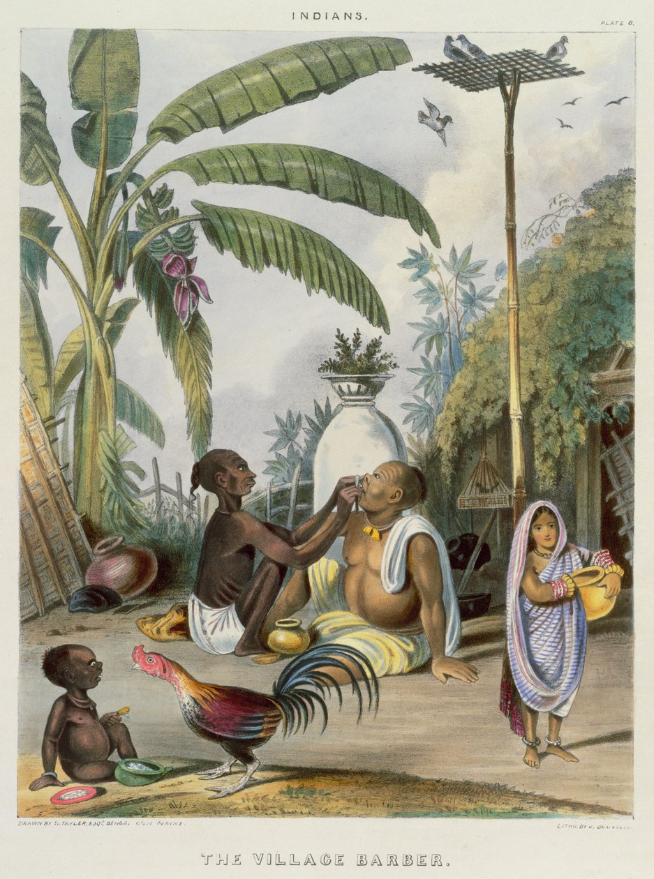 विलेज बारबर, &39;इंडियंस ’से प्लेट 6, जे। बाउवियर, 1842 द्वारा उत्कीर्ण द्वारा विलियम टायलर