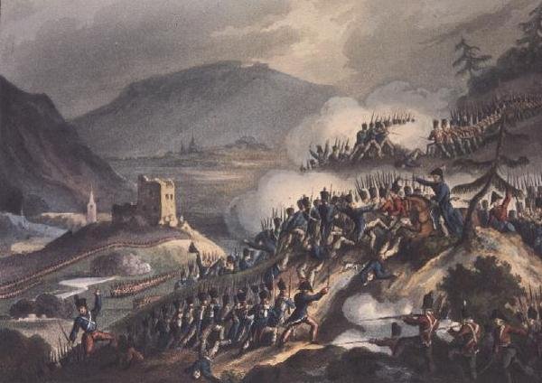 13 अप्रैल, 1813 को कास्टाला की लड़ाई, थॉमस सदरलैंड (bc1785) द्वारा उत्कीर्ण, 1813 द्वारा हीथ के बाद विलियम