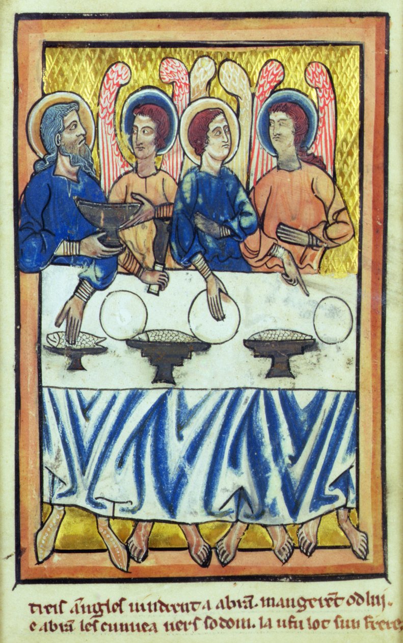 अब्राहम और तीन स्वर्गदूत, बाइबल की किताबों की एक किताब, c.1250 द्वारा विलियम डी ब्रेलेस