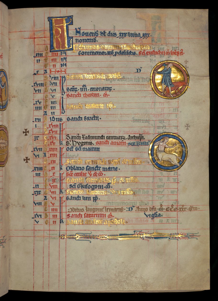 Ms 322 f.6r, नवंबर, एक सुअर का वध करने वाला व्यक्ति, &39;डी ब्रेलेस सॉल्टर&39;, c.1250 द्वारा विलियम डी ब्रेलेस