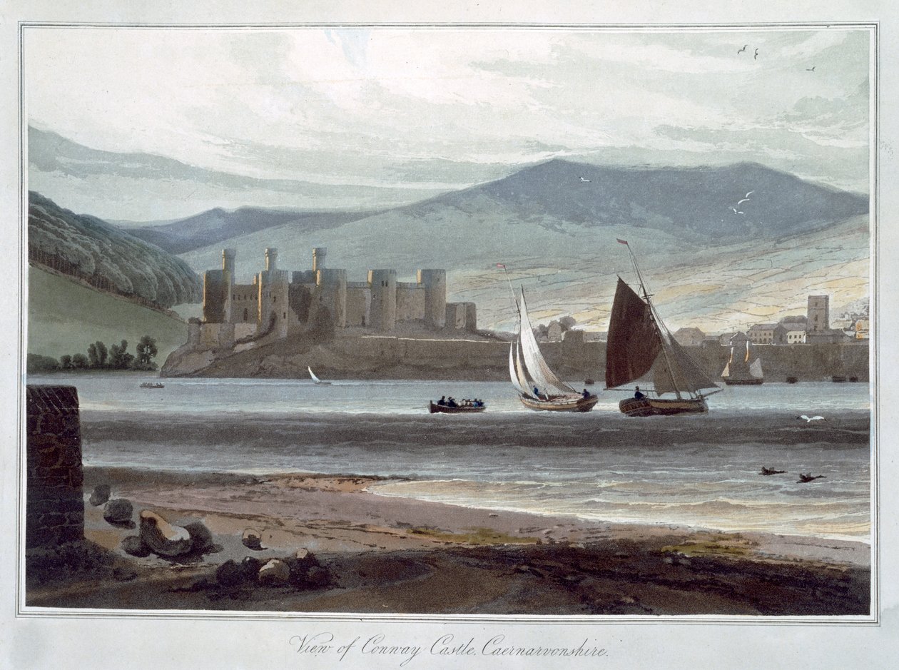 कॉनवे कैसल का दृश्य, कैर्नारवोनशायर, वेल्स, 1814-1825 द्वारा विलियम डेनियल