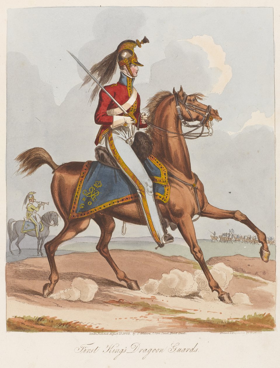 पहला किंग्स ड्रैगून गार्ड्स, 1820 (रंगीन एक्वाटिंट) द्वारा विलियम हीथ