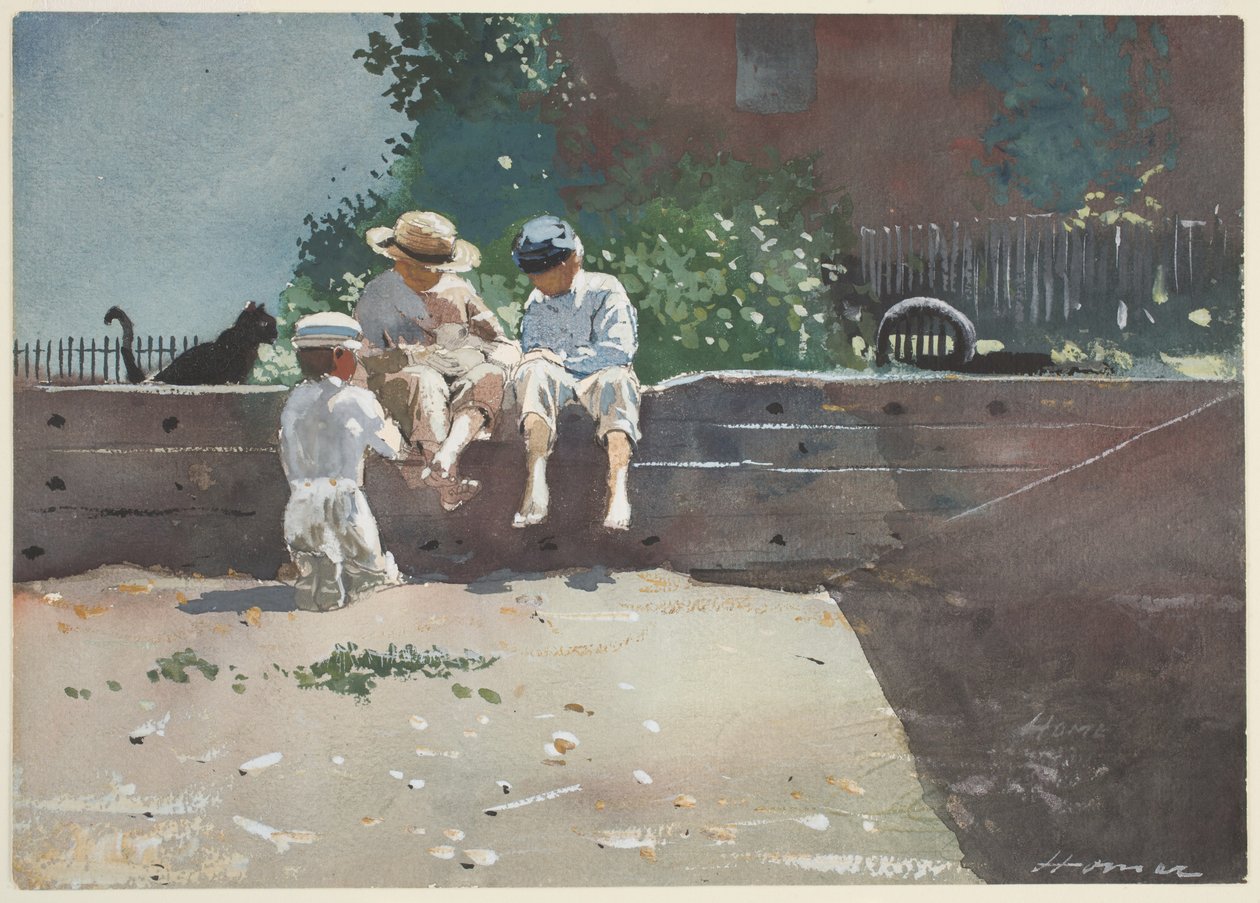 लड़के और बिल्ली का बच्चा, 1873 (कागज पर पेंसिल पर wc और gouache) द्वारा विंसलो होमर