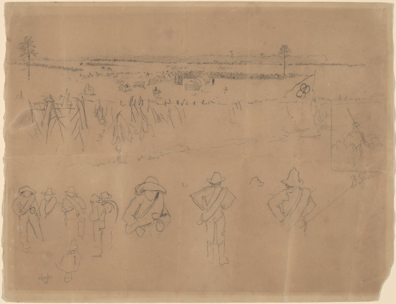 लाइन-अप और ट्रेंच [रेक्टो], 1864। द्वारा विंसलो होमर