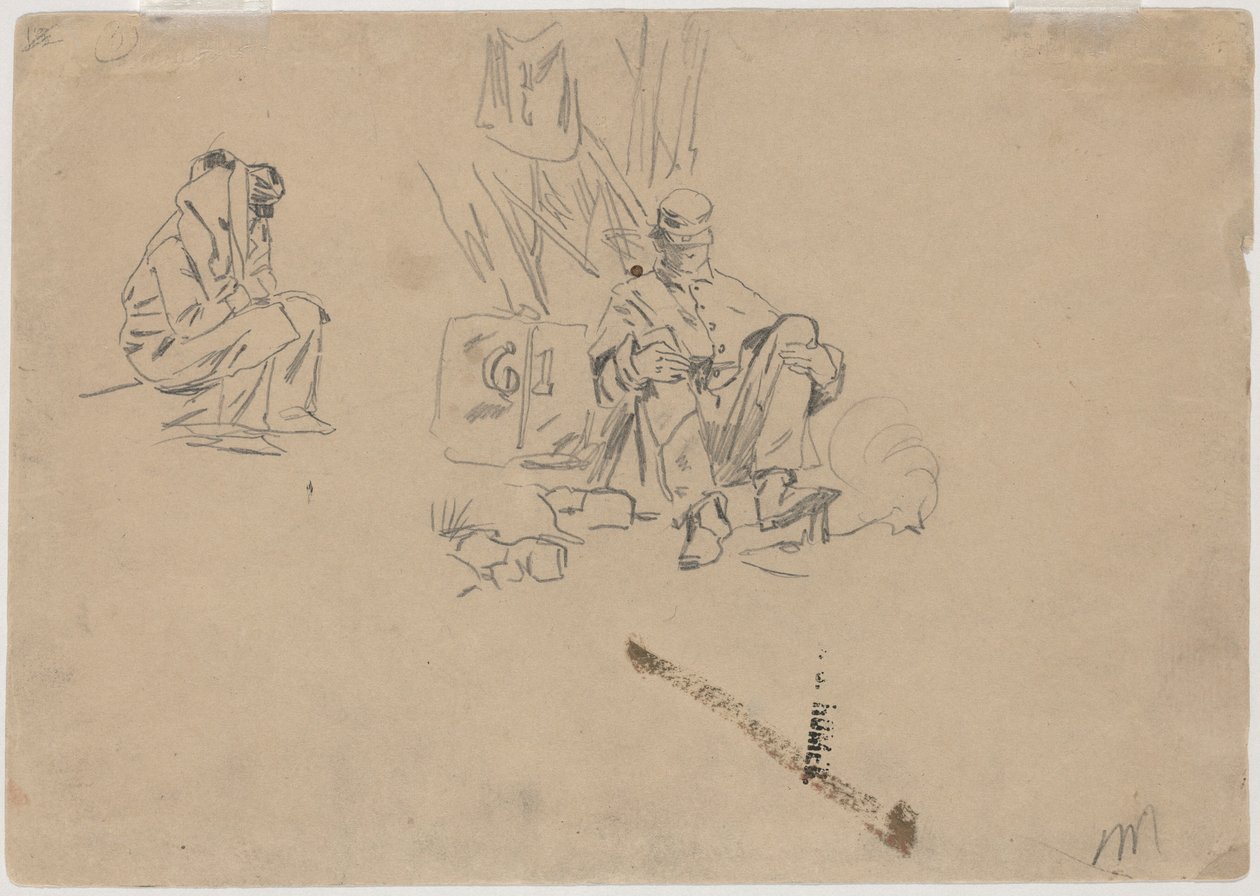 आराम करने वाले दो सैनिक [वर्सो], 1862। द्वारा विंसलो होमर