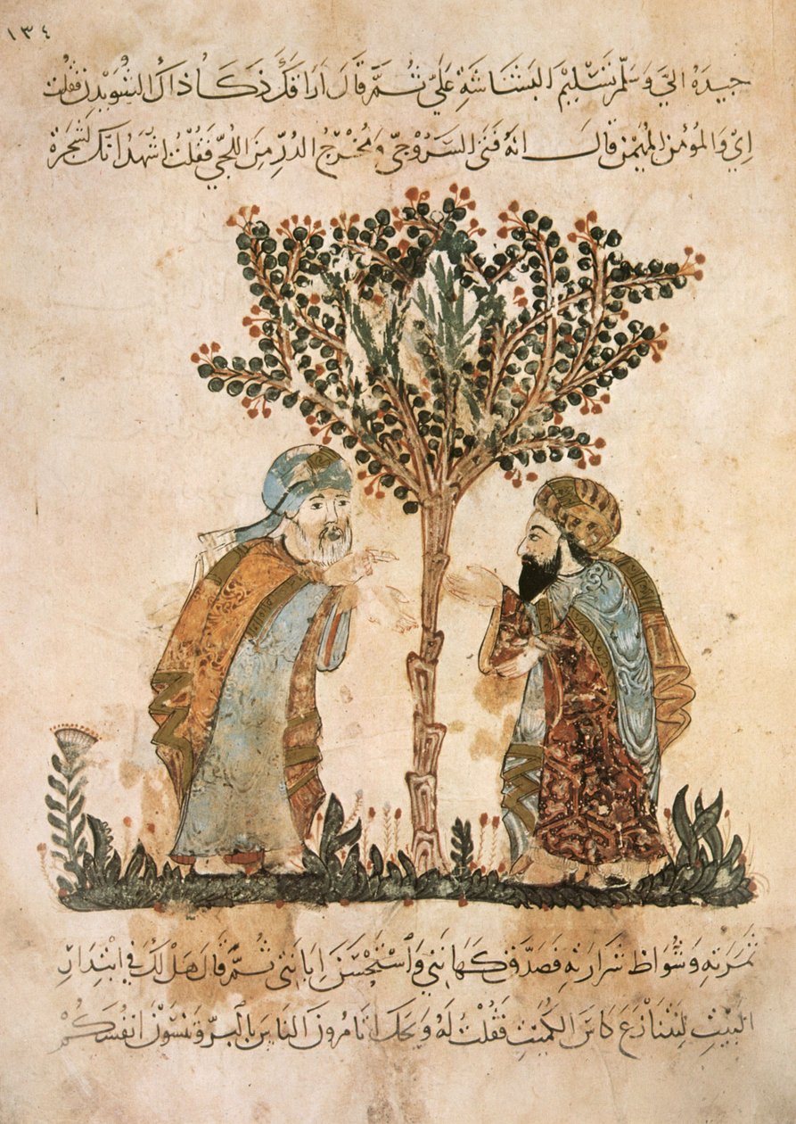 सुश्री अर 5847 f.121, अल-हरिथ के साथ अबू ज़ायद बोलते हुए, अल हरमी द्वारा अल हरमीत से, c.1240 (वेल्लम पर गौचे) द्वारा याहया इब्न महमूद अल वासिती