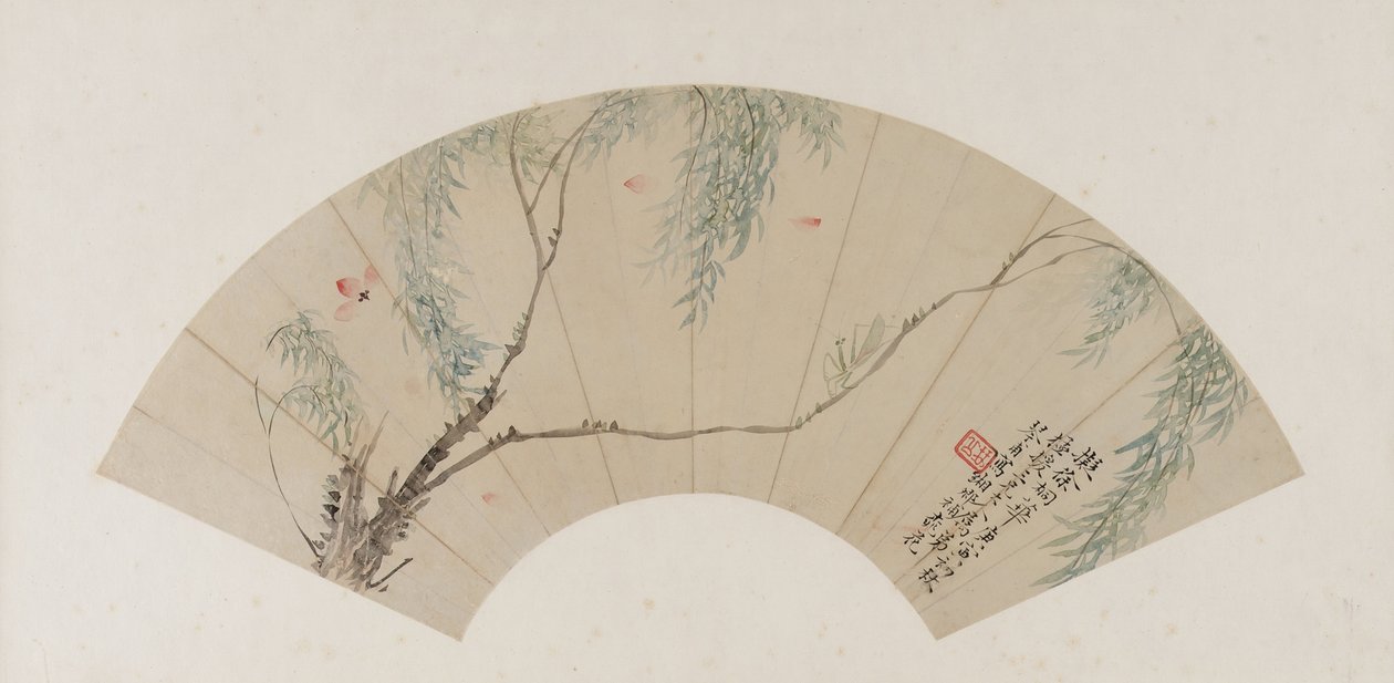 विलो, किंग राजवंश की एक शाखा पर, संभवतः 1770 (कागज पर स्याही और रंग) द्वारा युआन टोंग