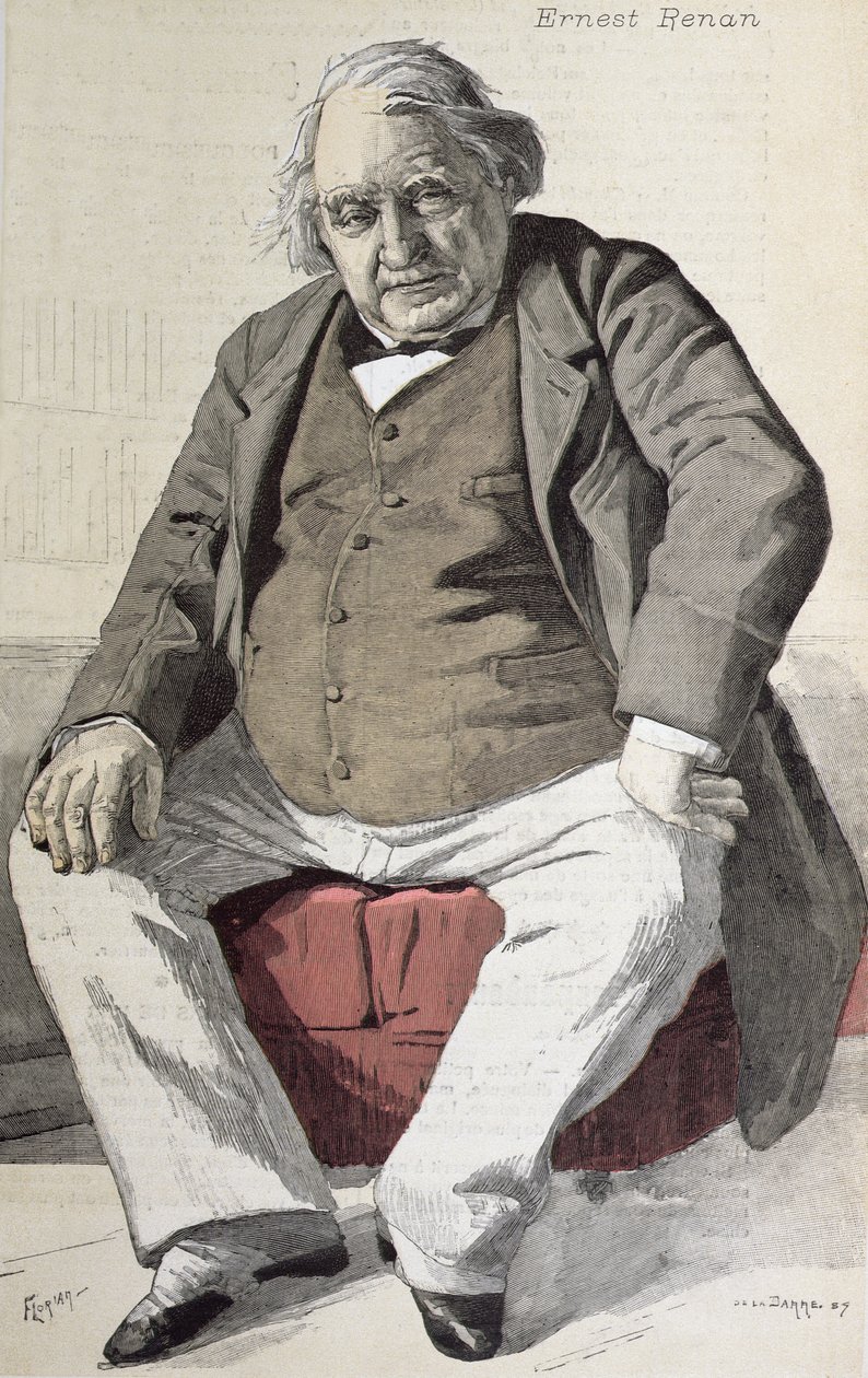 अर्नेस्ट रेन (1823-92) का पोर्ट्रेट, &39;ला रिव्यू इलस्ट्र्री&39; से, फ्लोरियन द्वारा उत्कीर्ण, 15 जुलाई 1887 (रंग उत्कीर्णन) द्वारा दे ला बर्रे