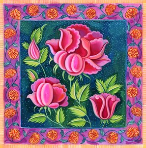 गुलाबी फूल, 1997, (स्याही और गौचे)