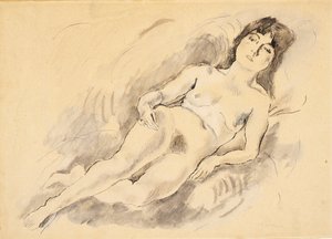 Reclining न्यूड (wc कागज पर)