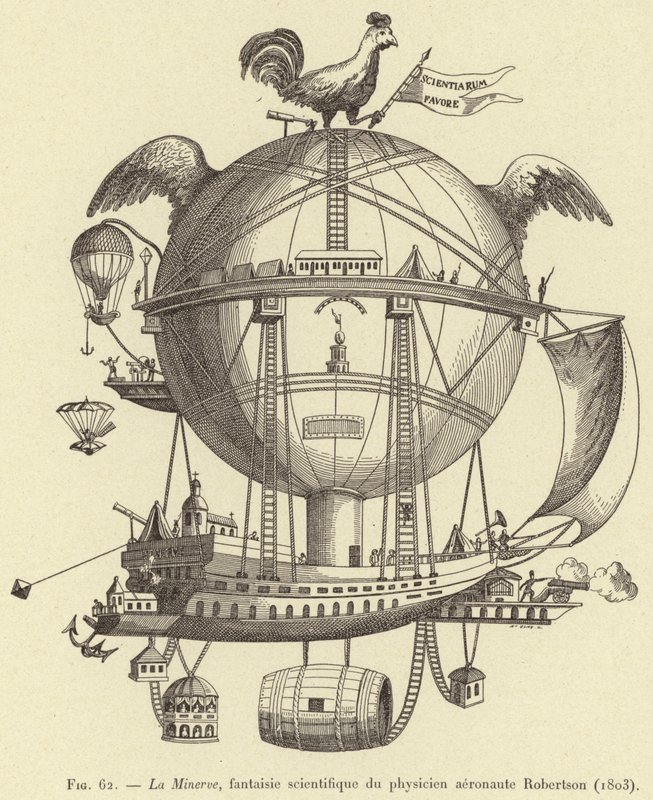 मिनर्वा, वैमानिक भौतिक विज्ञानी एरोनॉट भौतिक विज्ञानी रॉबर्टसन (1803) द्वारा फ्रेंच स्कूल